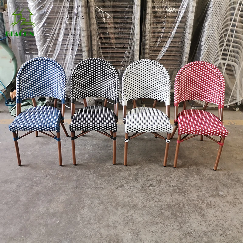 Commercial outdoor chair plastic rattan aluminum chair stackable structure outdoor ratan armless chair without arm