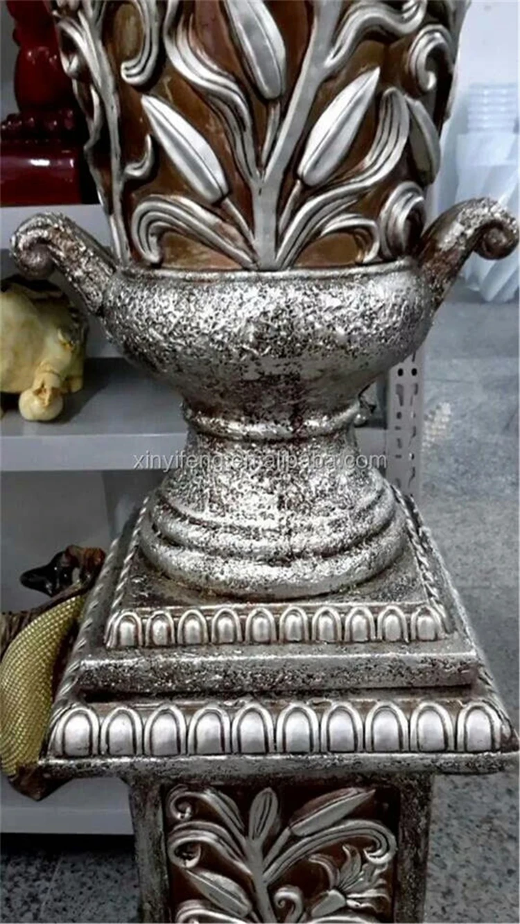 European Style Resin Two-Piece Floor Large Vase Hotel Modern Decor Marble Pillar