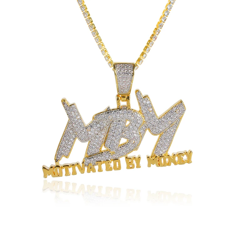 Newest Hiphop Letter Pendant Necklace Gold Plated with AAA Cubic Zirconia MBM Pendant