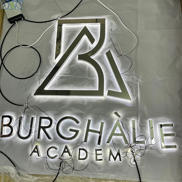 solid acrylic led  light signage letters business lights silver mirror 3d acrylic letter led backlit sign