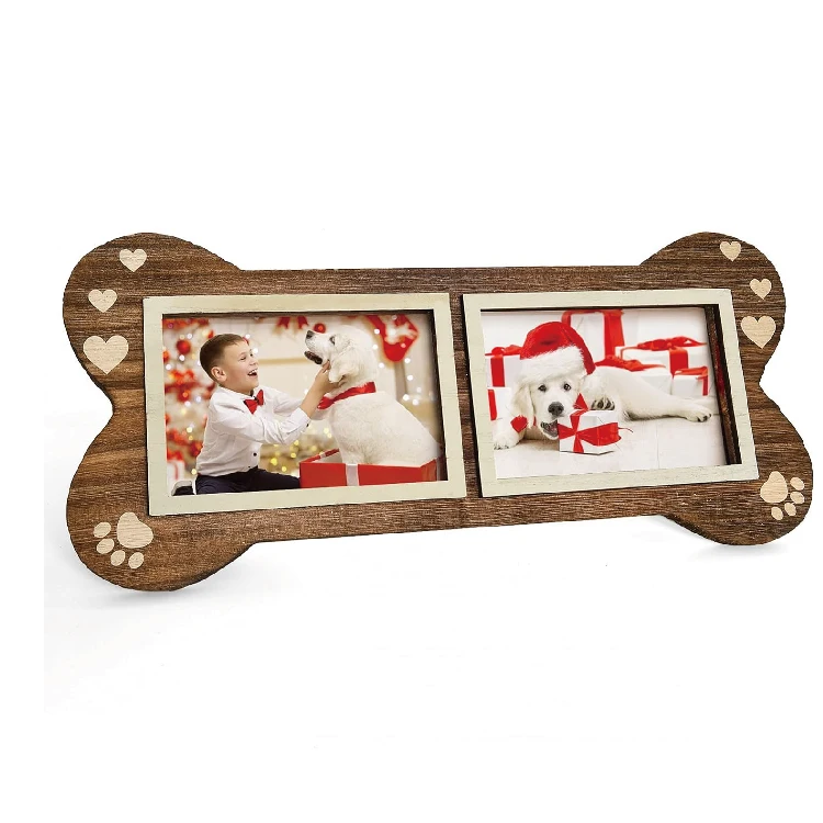 4x6 Two Collage Pet Memorial Bone Paw Print Frame Pet Dog Bone Picture Photo Frame For Dog Lovers