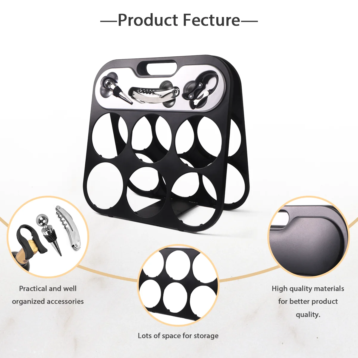 Collapsible display wine rack Adjustable plastic wine rack holder with bottle opener Wine plug aluminum foil cutter