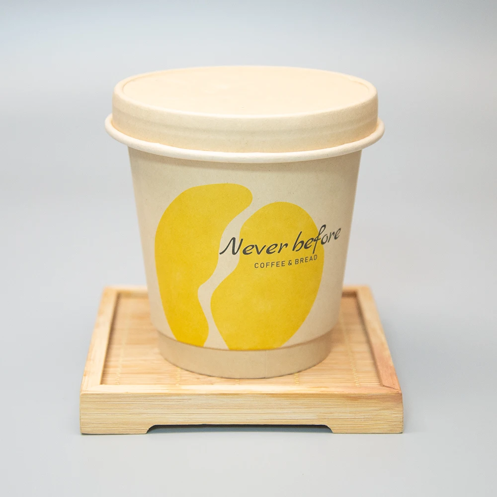 Custom Print Personalised Paper Coffee Cups Yellow Coffee Paper Cup with Sleeve Holder 12 Oz Paper Coffee Cup