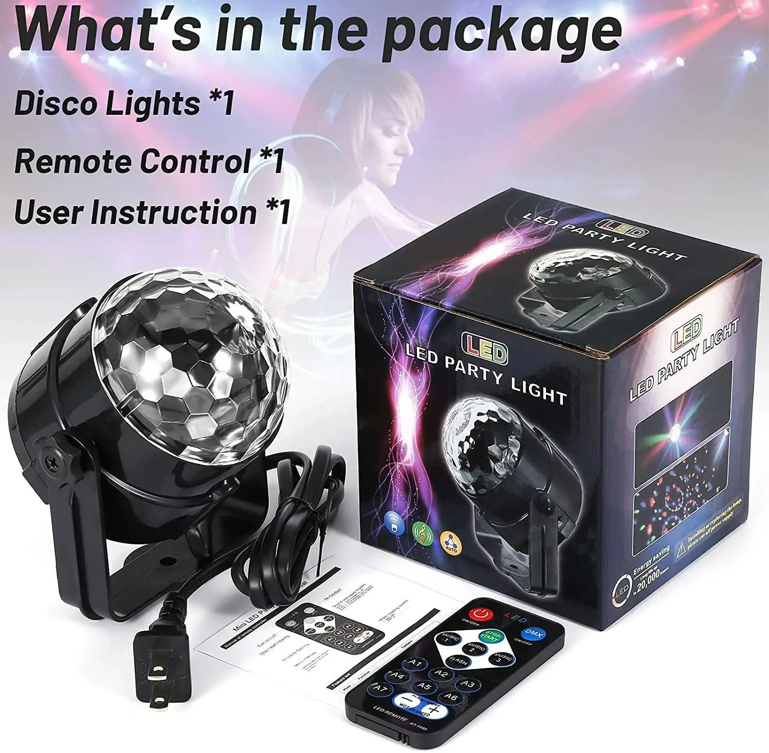 LED Stage Disco Light Rotating DJ Ball Strobe Remote Sound Control Magic Dance Car RGB Christmas Gift Party Club Laser Show Lamp