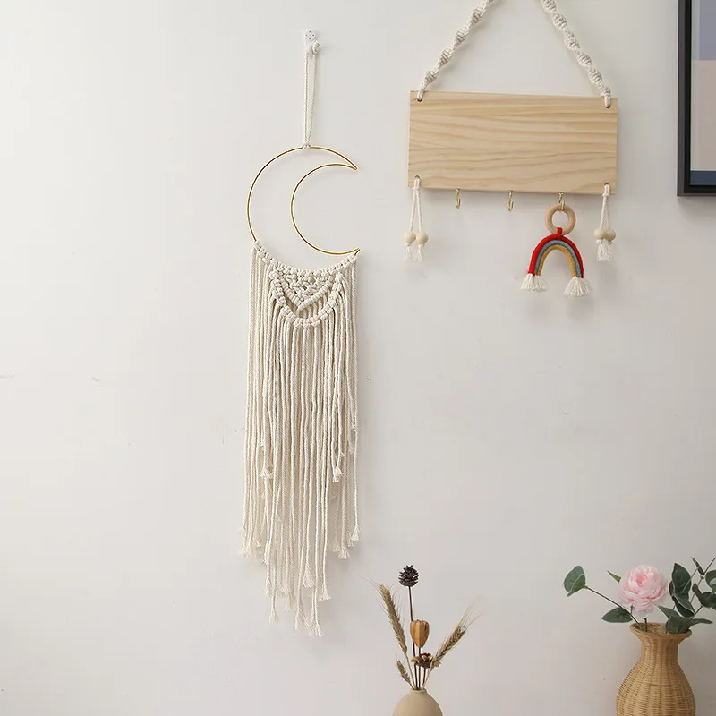 Moon Macrame Wall Hanging Boho Rope Woven Dream Catcher Wall Decor Chic Home Decoration