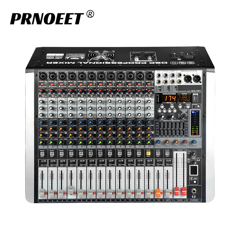 Hot Selling 12-Channel Professional Audio Mixer with USB BT DJ Sound Mixing console