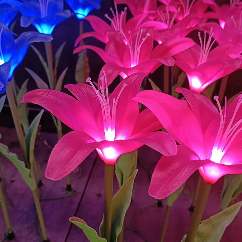 Lily landscape lamp ground inserted color LED solar decorative atmosphere lamp courtyard landscape simulation flower lawn lamp