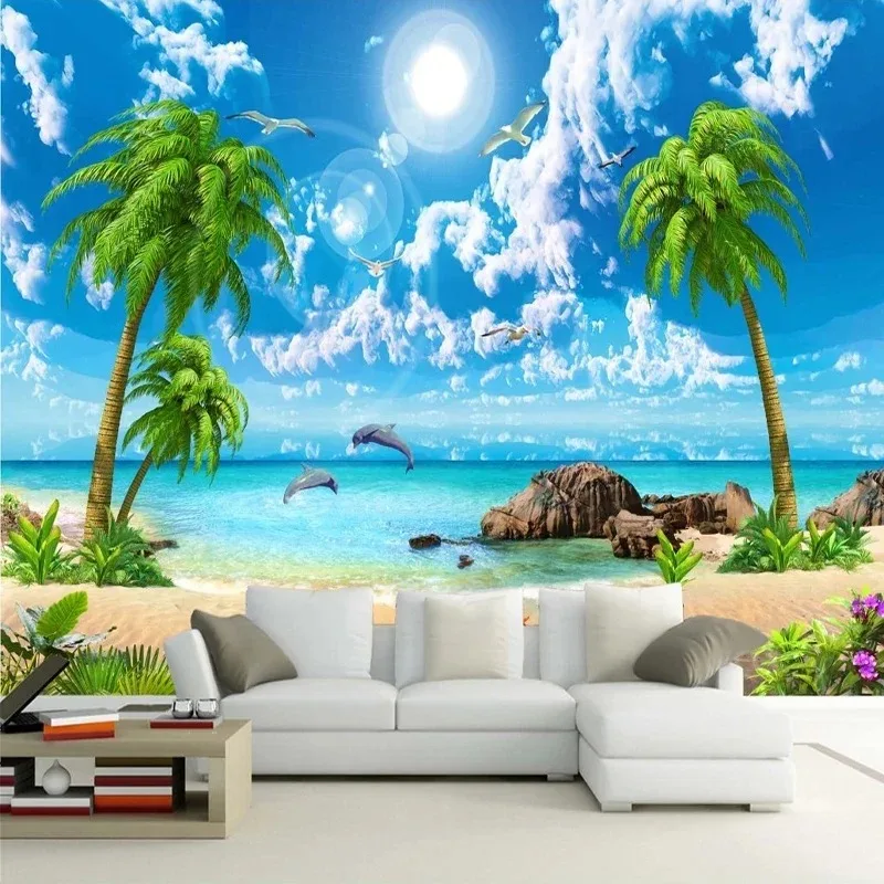 Wallpaper 3d Beautiful Palm Beach Seaside Landscape Photo Wall Papers Living Room Tv Sofa Bedroom Backdrop Mural