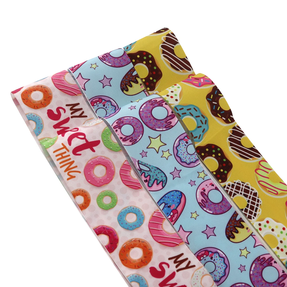 
new arrival 75mm doughnut donuts custom grosgrain printed ribbon for food festival 