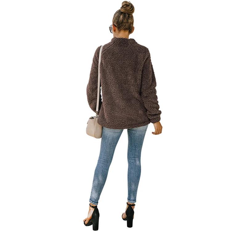 Custom Casual Women Sweaters Zipper Turtleneck Irregular Hem Pullover Double Sided Fleece Female Tops Jumper