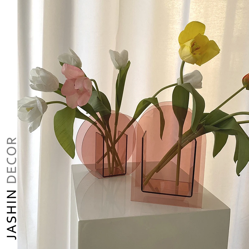 Nordic Colorful Acrylic Crystal Vase  Home Desktop Flower Arrangement Decor Art Vase Creative Vases (1600349340506)