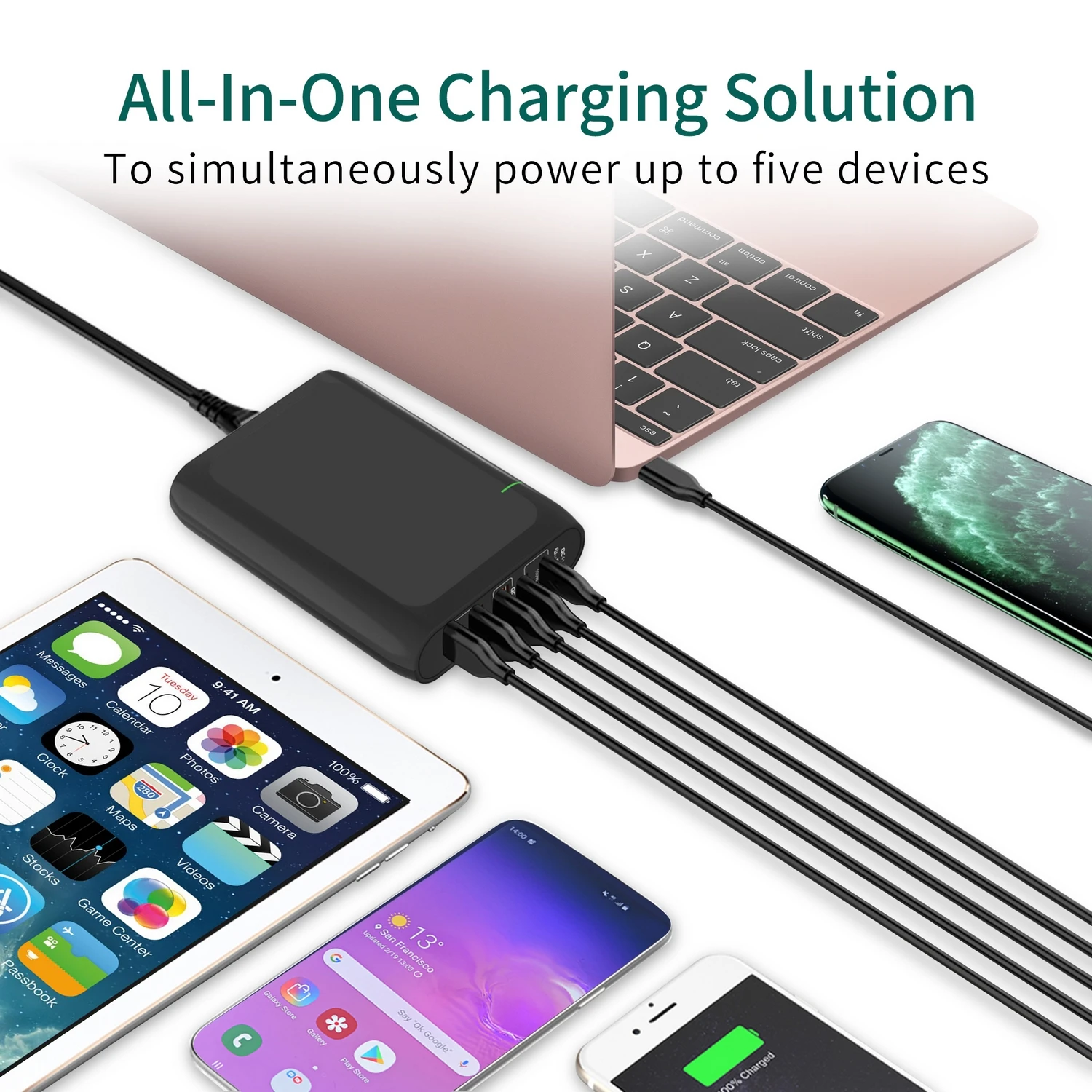 Hunda 2020 Best seller 5 port 60W PD usb charger mobile phone charging station Type C QC3.0 charger for Laptop/Mobile phone/Ipad