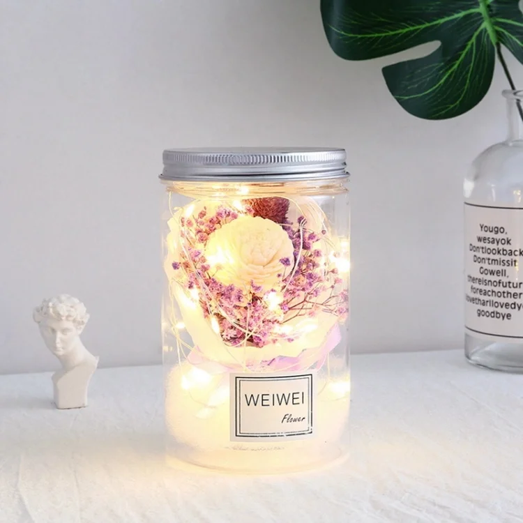 Романтическая вечная роза, сохраненный цветок со светодиодной подсветкой в пластиковом куполе, декоративные подарки на день Святого Валентина