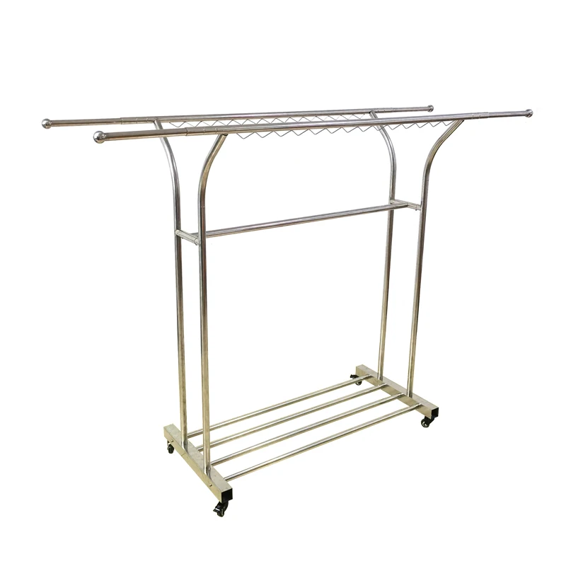 New arrival double pole floor stainless steel clothes drying rack laundry rack extendable multifunctional clothes hanger