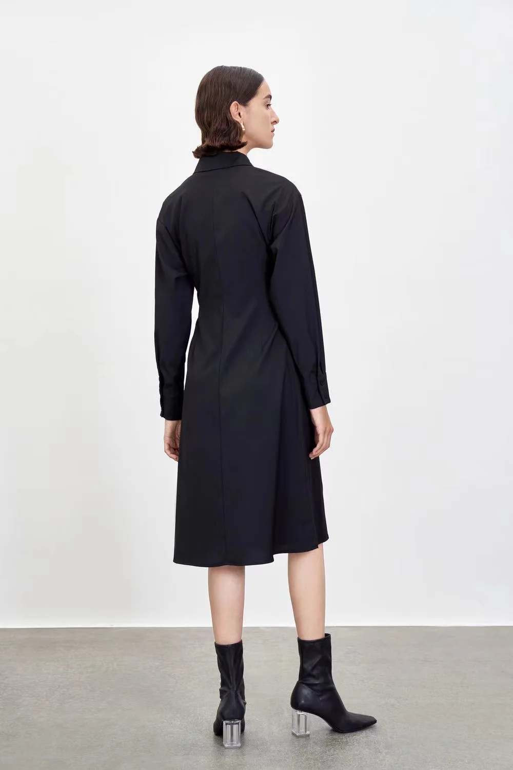 Clothing Shirt Dresses Elegant Casual Long Sleeve Women Midi Black Business Dresses