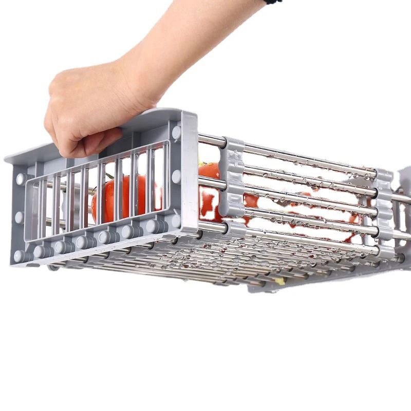 kitchen sink Adjustable Stainless Steel Drainer Basket Strainer Vegetable Fruit Drain rack tableware dtying basket holder