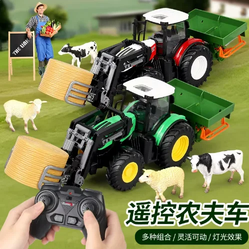 New Simulation Electric RC CAR Farmer Tractor Combine Harvester Multi Accessory Farm Remote Control Car Christmas Gifts