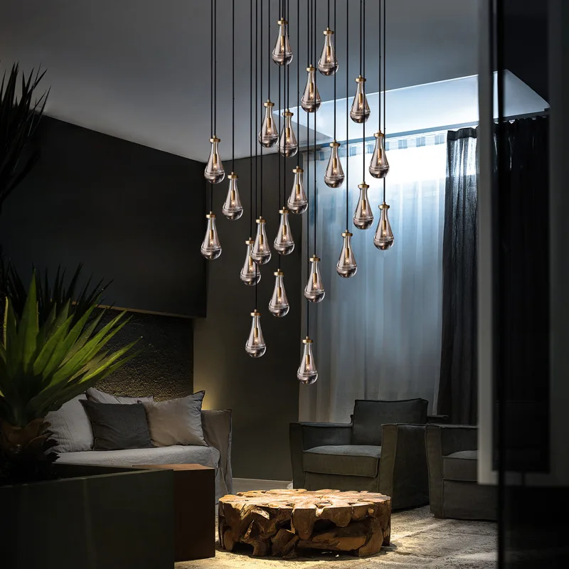 Luxury Modern Hotel Crystal Rustic Ceiling Lamp Rain Drop Pendant Lights Led Antique Brass Chandelier For Living Room