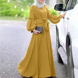 Traditional Basic Muslim dress Women Puff sleeve Maxi Dress Muslim Clothes Abaya Jilbab Kaftan women Casual dress plus size Robe