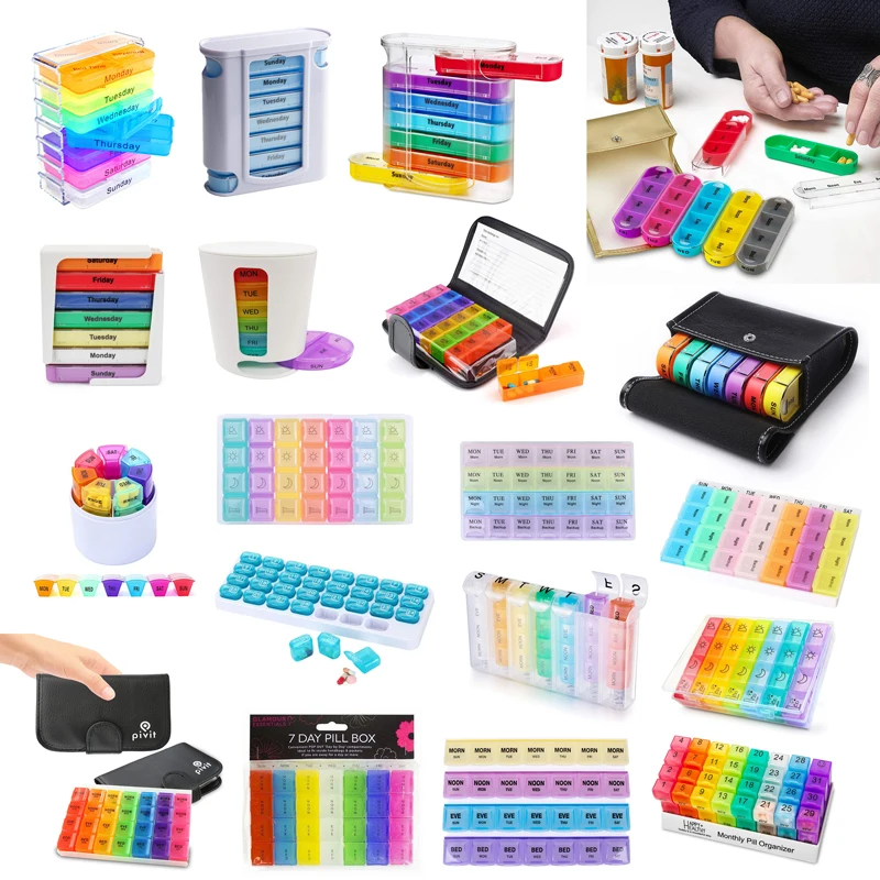 Plastic portable electronic one 7 day pill case 6 compartments pill dispenser weekly pocket pill box water proof