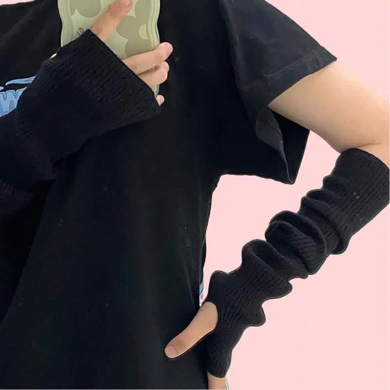 Casual Fashion Long Fingerless Gloves Women Unisex Punk Gothic Arm Warmer Knitted Soft Autumn Winter Arm Sleeve Girls