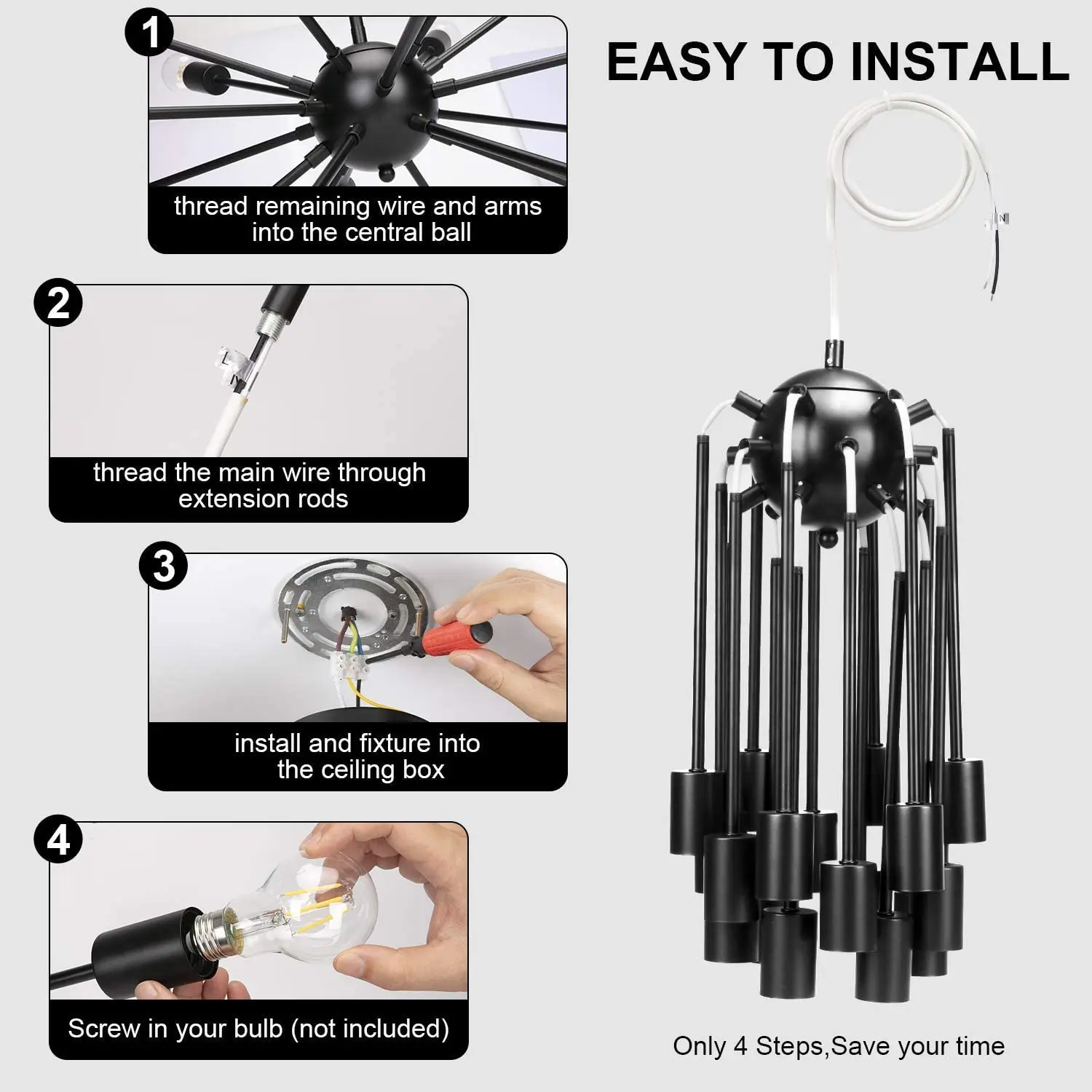 Sputnik Chandeliers 18 Lights Industrial Vintage Ceiling Light Fixture Large Adjustable Modern Black Sputnik Chandeliers