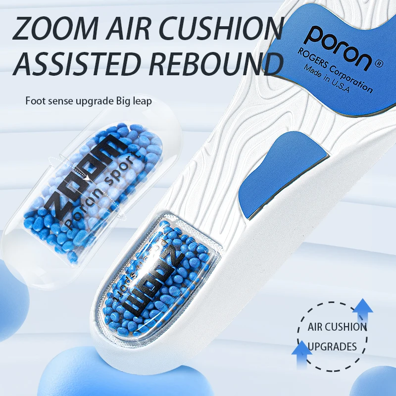 Wholesale full palm non slip insolation zoom air cushion PORON dual rebound damping sports insoles U cup heel MOQ 1 PAIR
