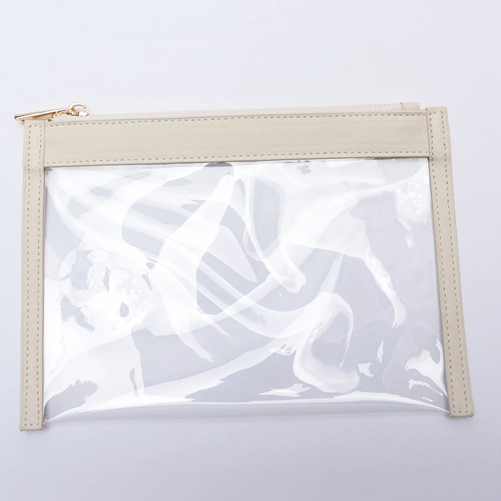 Preppy Patch Letter Cosmetic Toiletry Bag Transparent PVC Zipper Swimming Pool Makeup Bag Daily Use Clutch Purse