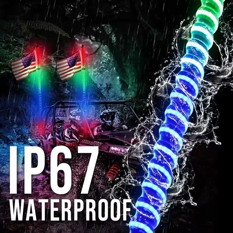 OPOO New superbright spiral  2FT 3FT 4FT 5FT 6FT COB RGB LED whip spiraling light for ATV UTV BOATS SNOWMOBILE