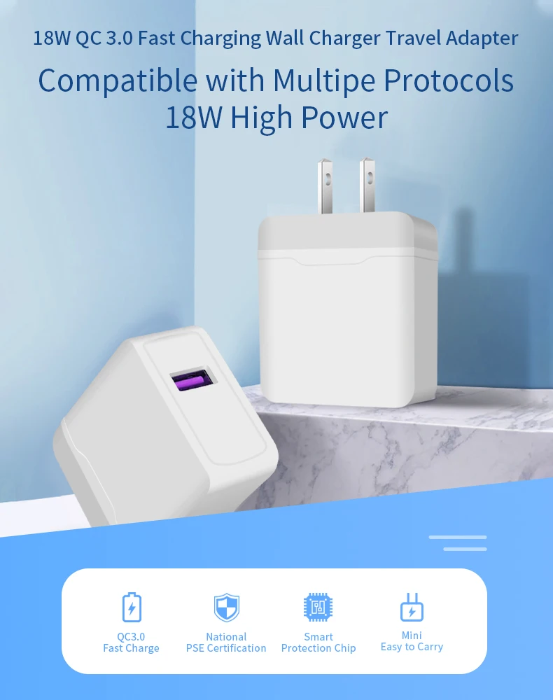 
ICE-Bingo 18W QC3.0 Fast charging Multi Protocols Mini One Port USB Wall Charger For iPhone Samsung Huawei Oppo Vivo 