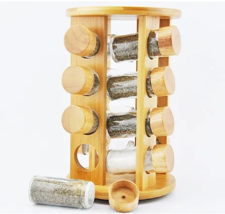 Bamboo 16 Filled Bottle Spice Rack Black Spice Rack Stackable 3-tier Kitchen Masala Box Spice Rack Rotating