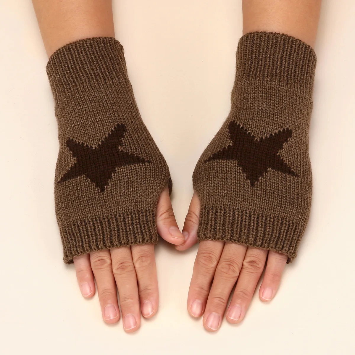 Knitted Adult Outdoor Winter Jacquard  Mittens Winter Gloves  Heart Fingerless Knit Crochet Arm Warmers  Heart Jacquard Gloves
