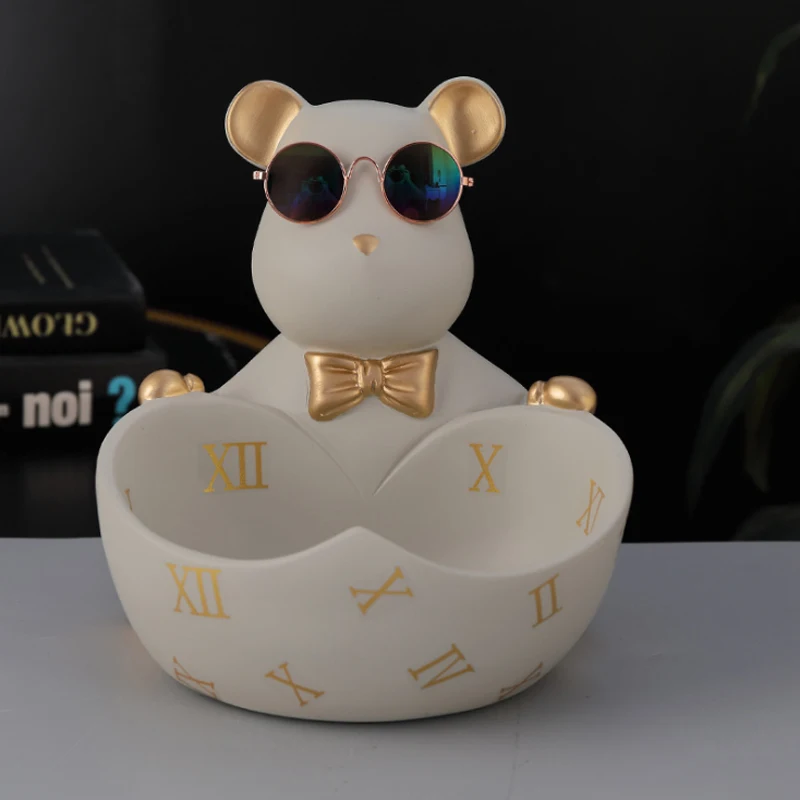 Creative Bear Statue Storage Box Nordic Home Decor Living Room Table Decor Snacks Storage Tray Figurines Crafts With Glasses