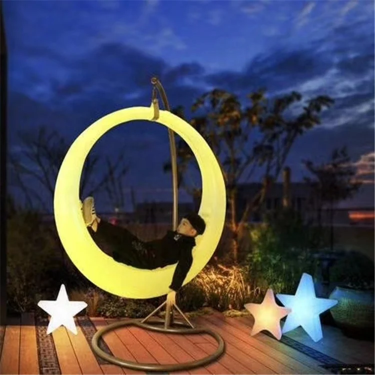 Hanging Plastic Hot Sell Hammock Pergola Swing Outdoor Or Indoor Moon Round Wicker Doyble Seat Egg Single Chair Patio Swings