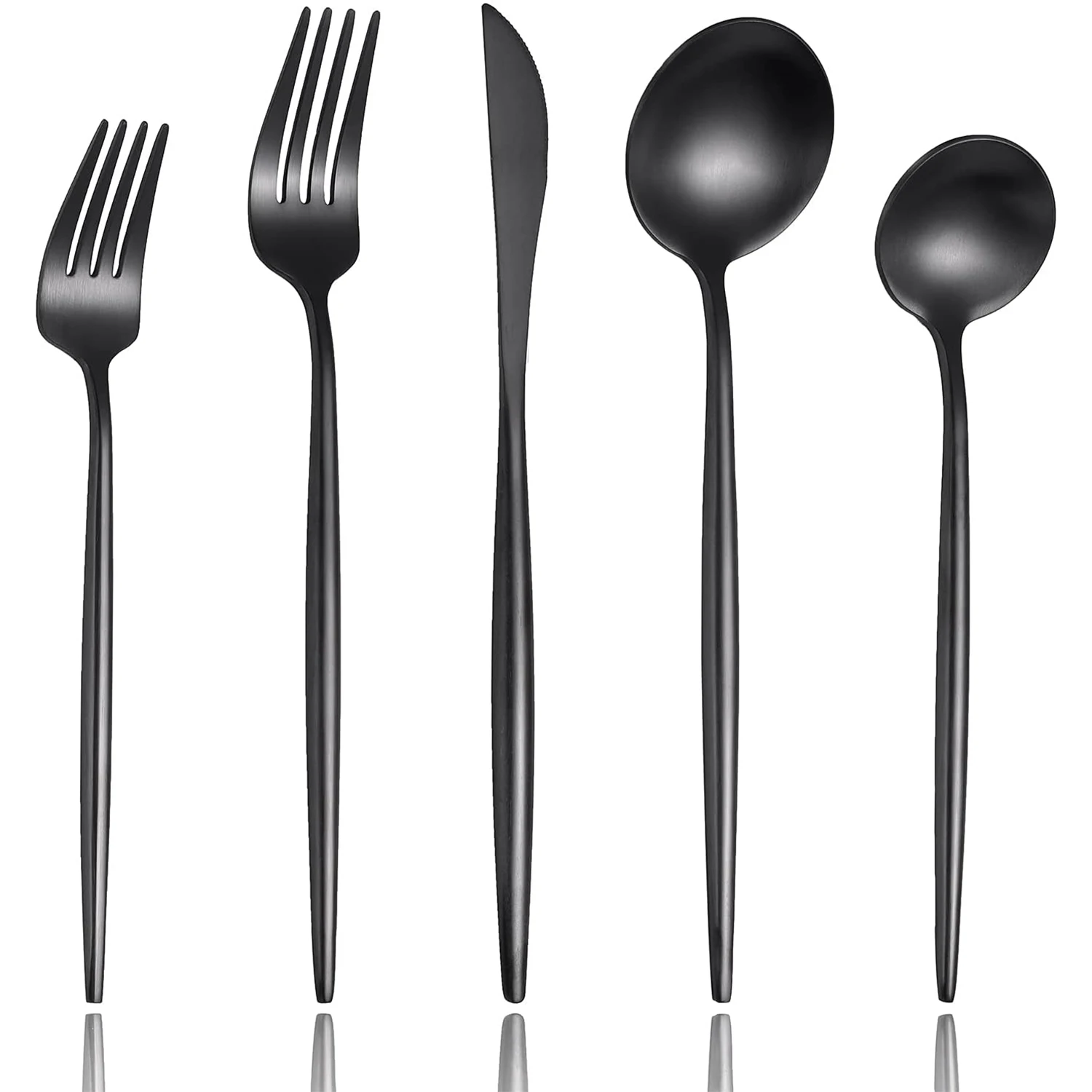 Amzn Hot Luxury 18/10 Stainless Steel 304 Metal Knife Spoon and Fork Kit Flatware Sets Cutlery Matte Black Silverware Set