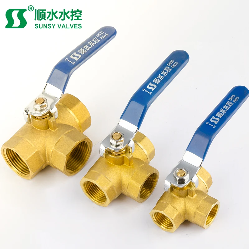 China Yuhuan shunshui sunsy factory NPT BSP 59-1 L style female thread end three way brass ball vale for water oil steam