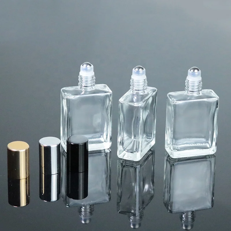 
China Factory Glass Roll On Bottle 15ml 0.5oz Perfume Clear Square Glass Roller Bottle (NRB24) 