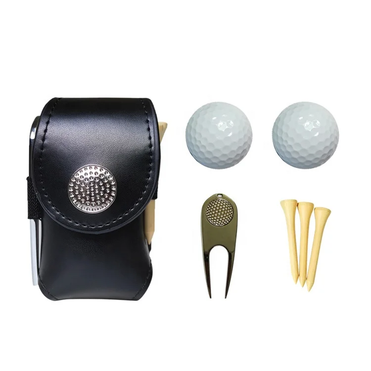 Genuine Leather golf pouch with tees/pitch fork/balls/ real leather pouch bag for Golf products set golf accessories