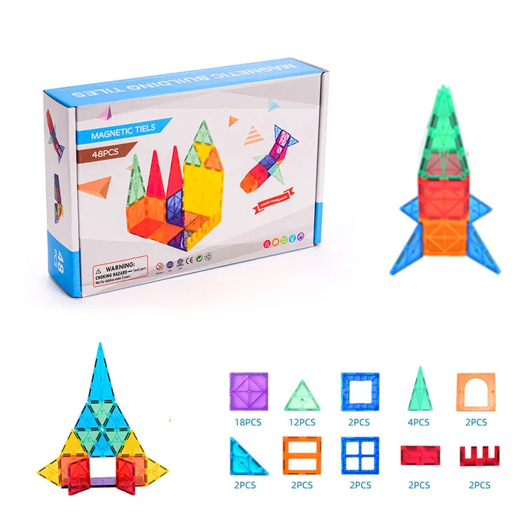 Magnet tiles120 pcs Clear Colors Set Magnetic Building Block Play Educational Toys for kids