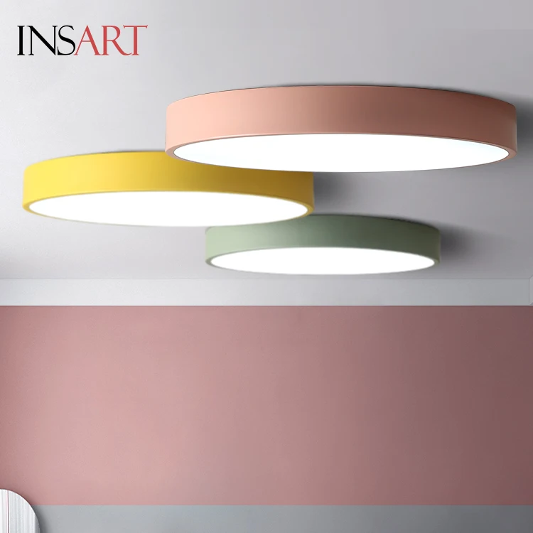  Hot Sale Nordic Simple Style Bedroom Round Shape Iron Acrylic Macaron Led Ceiling
