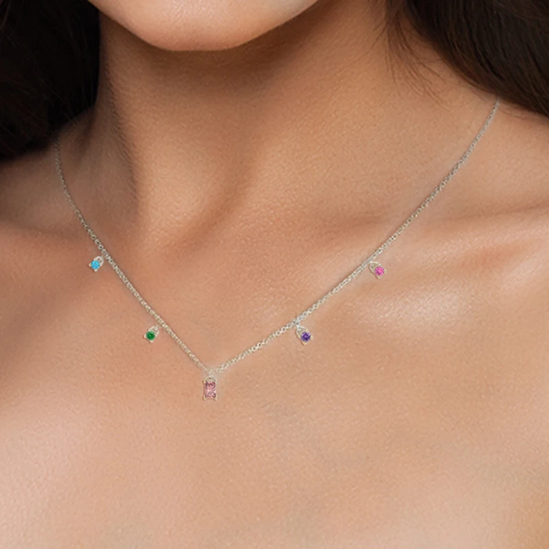 ROXI 925 Sterling Silver Fashion Long Necklace Jewelry Colorful Diamond CZ Gold Initial Necklace