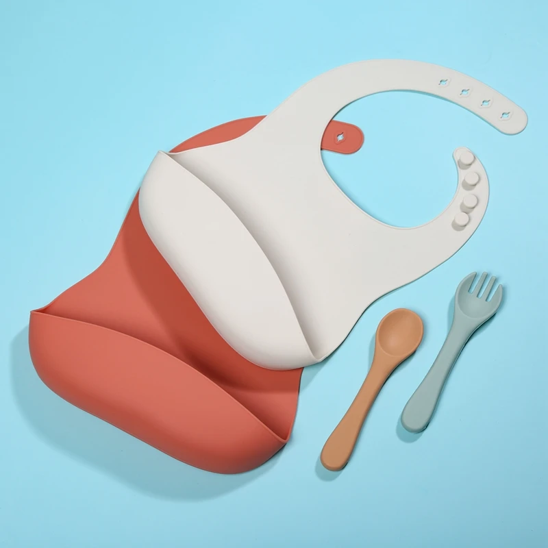 Blue Soft Silicone Adjustable  Baby Bibs Waterproof Silicone baby bandana bibs