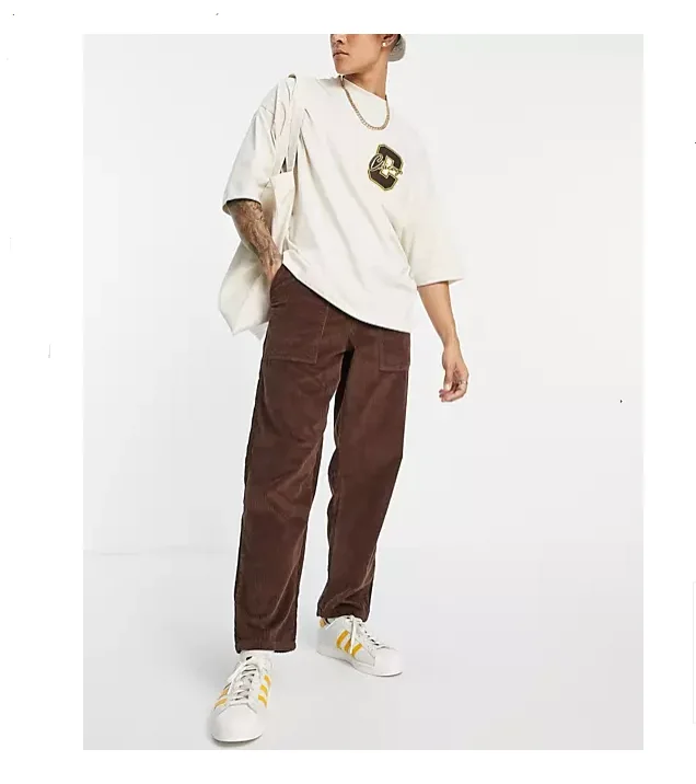Factory Custom Low MOQ Chunky Cord Trousers  Balloon Fit  Brown Corduroy Pants Men