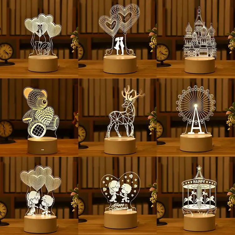 2021 Cuostm Creative Custom LED Nightlights Novelty 3D Illusion Night Light Acrylic Table Lamp For Room Decorative Light