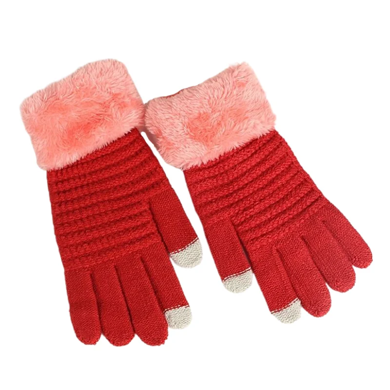 Fashion Winter Warm Adult Touch Screen Wool Acrylic Knit Pure Color Jacquard Full Finger Gloves