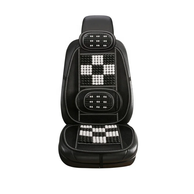 Wood Beads Comfort Car Seat Cushion with Cooling Ventilated Mesh Lumbar Back Pillows & Brace Massage Support Seat Cushions