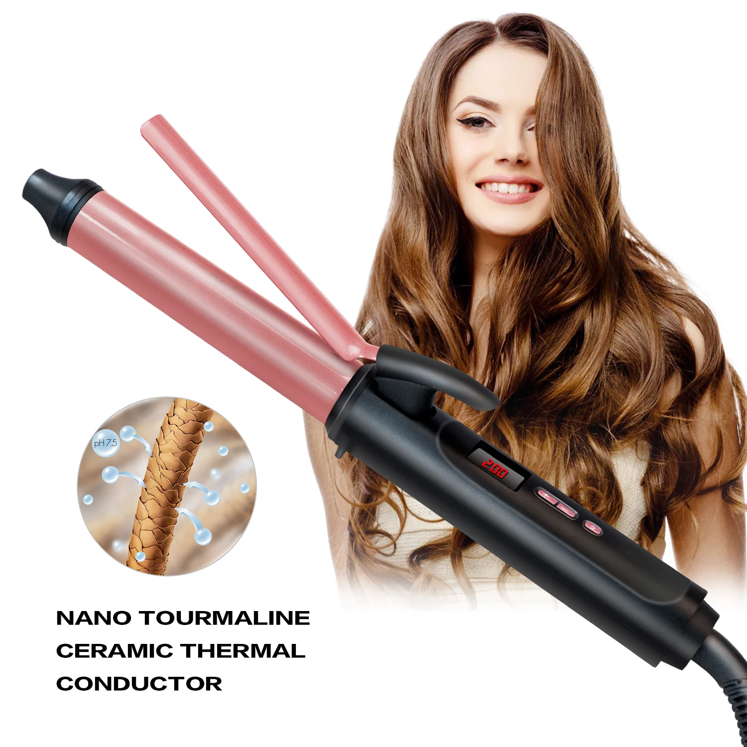 Professional LCD Temperature Magic Hair Straight and Crimping Iron Rotating Waver Curler For Long