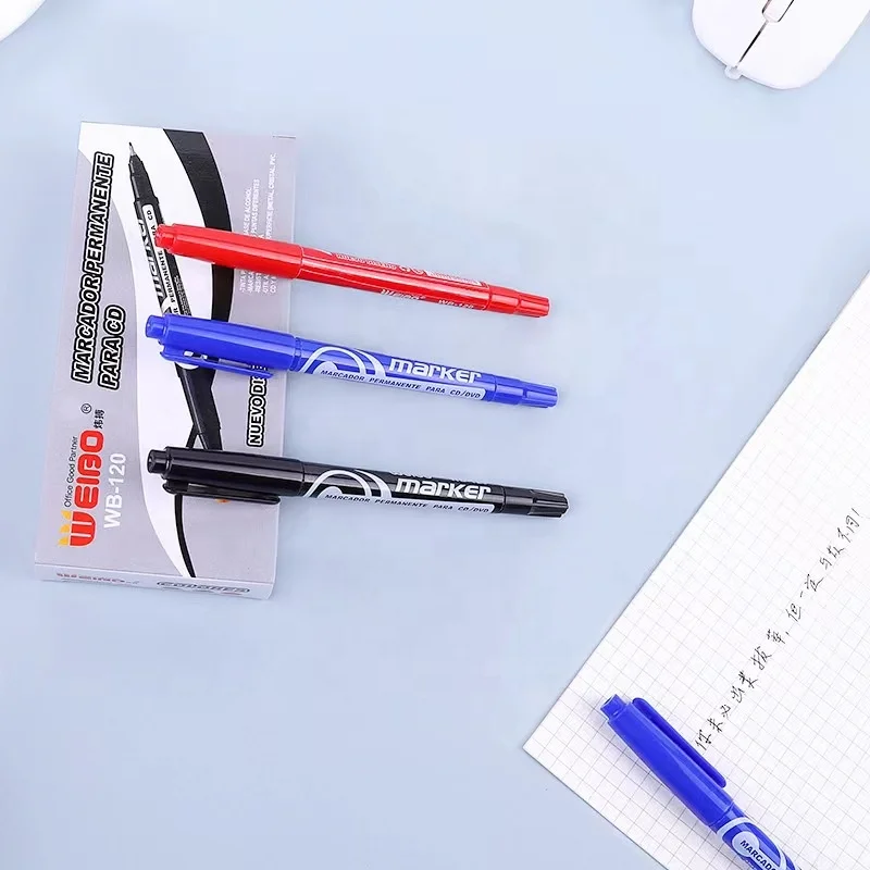 Wei Bo Tri Color Oil Based Marking Pen Double headed Waterproof Thin Head Hook Line Pen Oil Based Pen