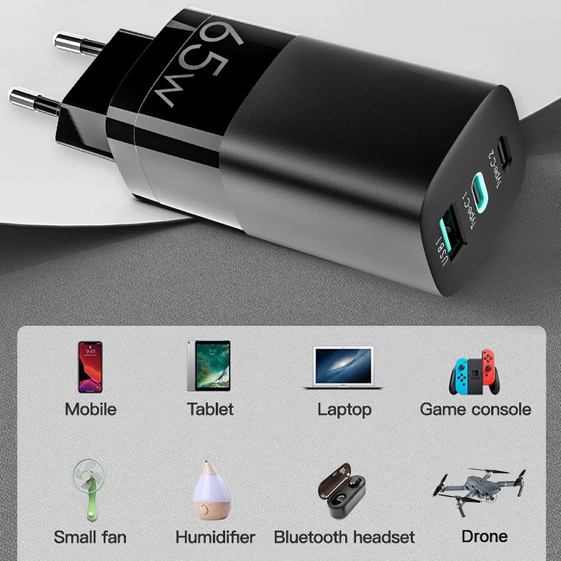 Адаптер для быстрой зарядки ноутбука с 3 портами USB Type-C 65