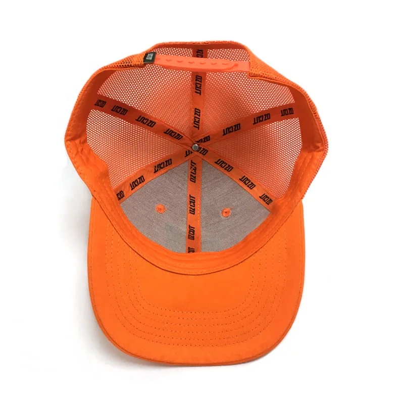 Customize blaze orange trucker cap, 3d embroidered custom trucker hat